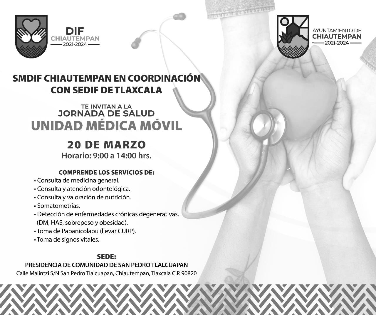 La Unidad Médica Móvil acudirá a la comunidad de San Pedro Tlalcuapan